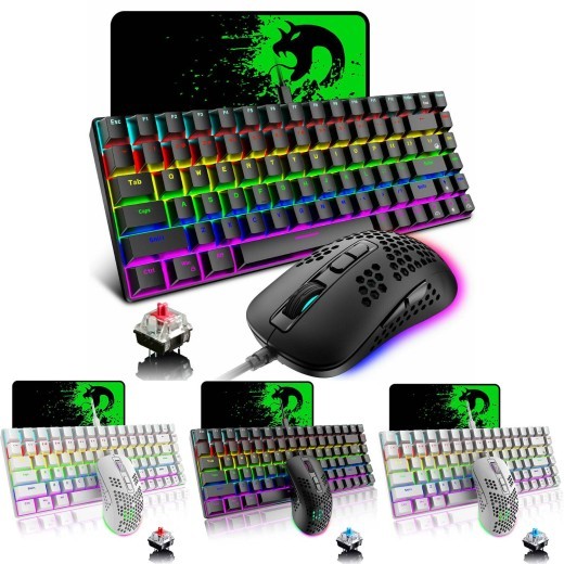 Gaming 84-Keys Keyboard RGB Lightweight Mouse Set Mechanical Rainbow For PCPS4