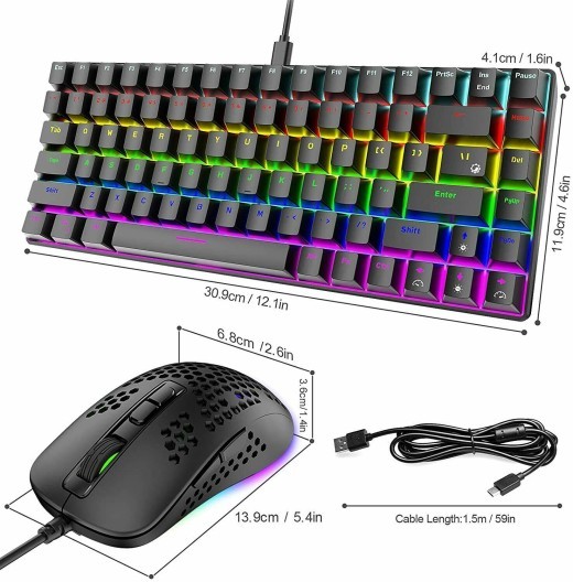 Gaming 84-Keys Keyboard RGB Lightweight Mouse Set Mechanical Rainbow For PCPS4