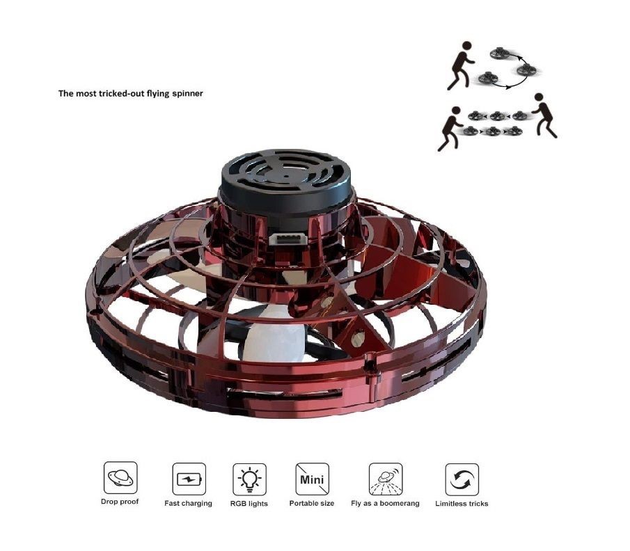 Flying Spinner, UFO Fingertip, Rechargeable Flying Gyroscope USB Toy, Red
