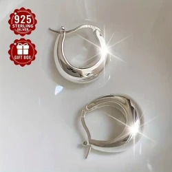 2pcs Womens Fashion Ring and Earring Set  925 Sterling Silver Crescent U-Shaped Hoop Earrings, Simple Style for Daily Wear, Travel, and Parties
