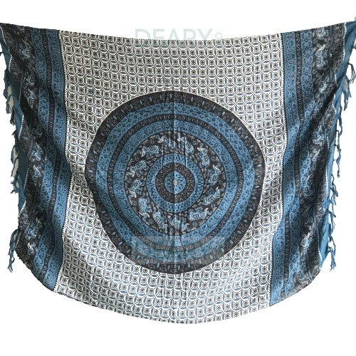 Bali Rayon Beach Cloth with Elephant & Peacock Mandala Motif with Tassel Edge | Deary Co Bali