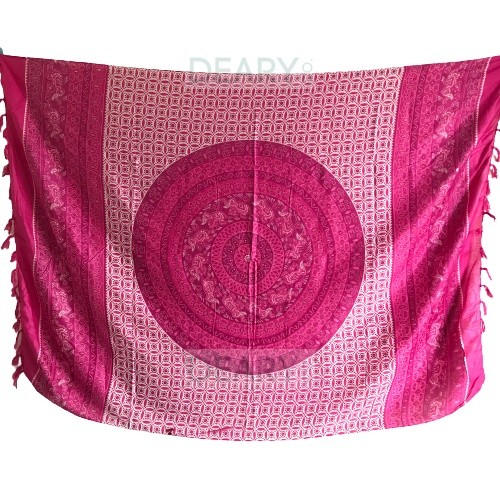 Bali Rayon Beach Cloth with Elephant & Peacock Mandala Motif with Tassel Edge | Deary Co Bali