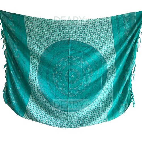 Bali Rayon Beach Cloth with Elephant & Peacock Mandala Motif with Tassel Edge | Deary Co Bali
