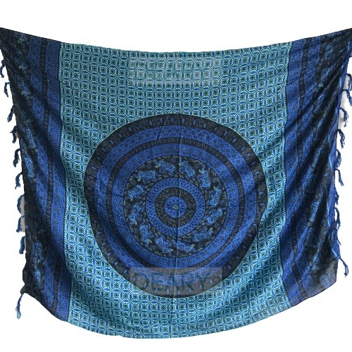 Bali Rayon Beach Cloth with Elephant & Peacock Mandala Motif with Tassel Edge | Deary Co Bali