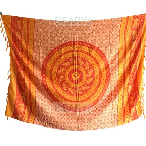 Bali Rayon Beach Cloth with Elephant & Peacock Mandala Motif with Tassel Edge | Deary Co Bali