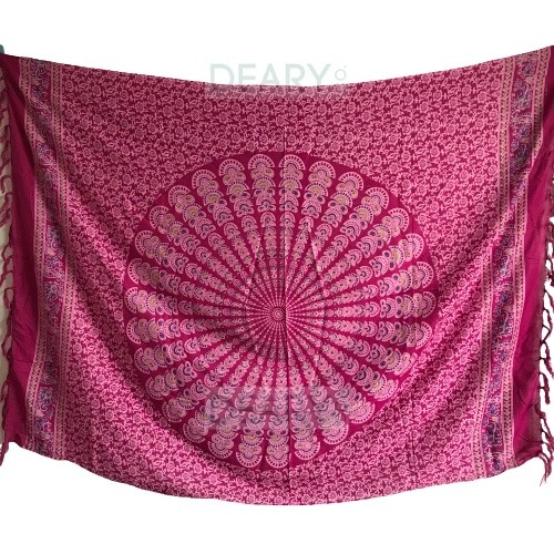 Bali Rayon Beach Cloth with Elephant & Peacock Mandala Motif with Tassel Edge | Deary Co Bali