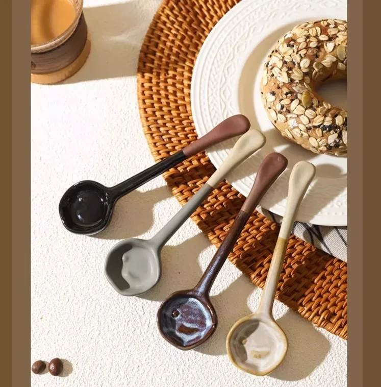 Ceramic Long Handle Small Spoon Household Dining Spoon