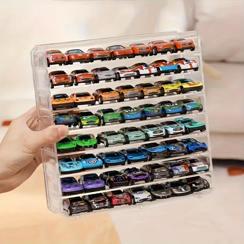 8-Compartment Detachable Acrylic Toy Car Display Box Multi-Layer Transparent Storage Case for Collectible Golden Cars