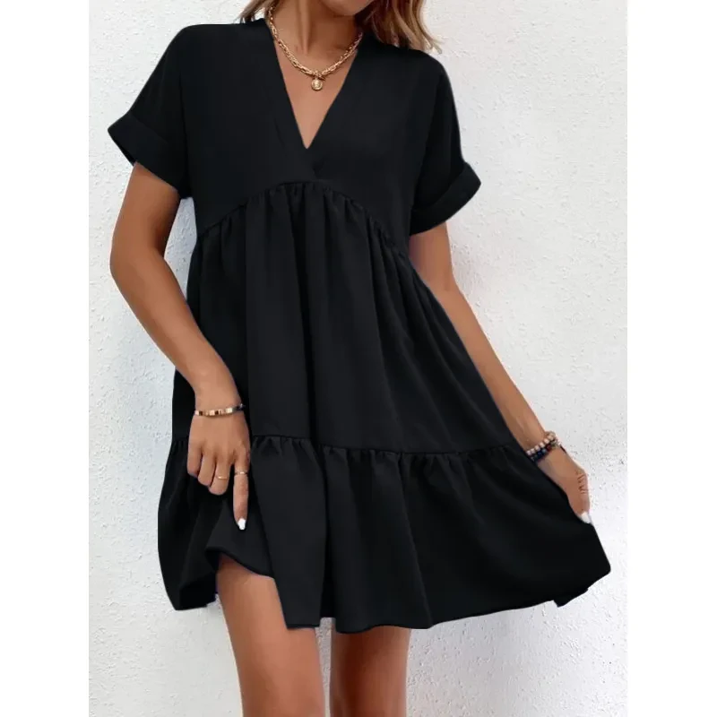 New Short-sleeved V-neck Dress Summer Beach Dress For Women