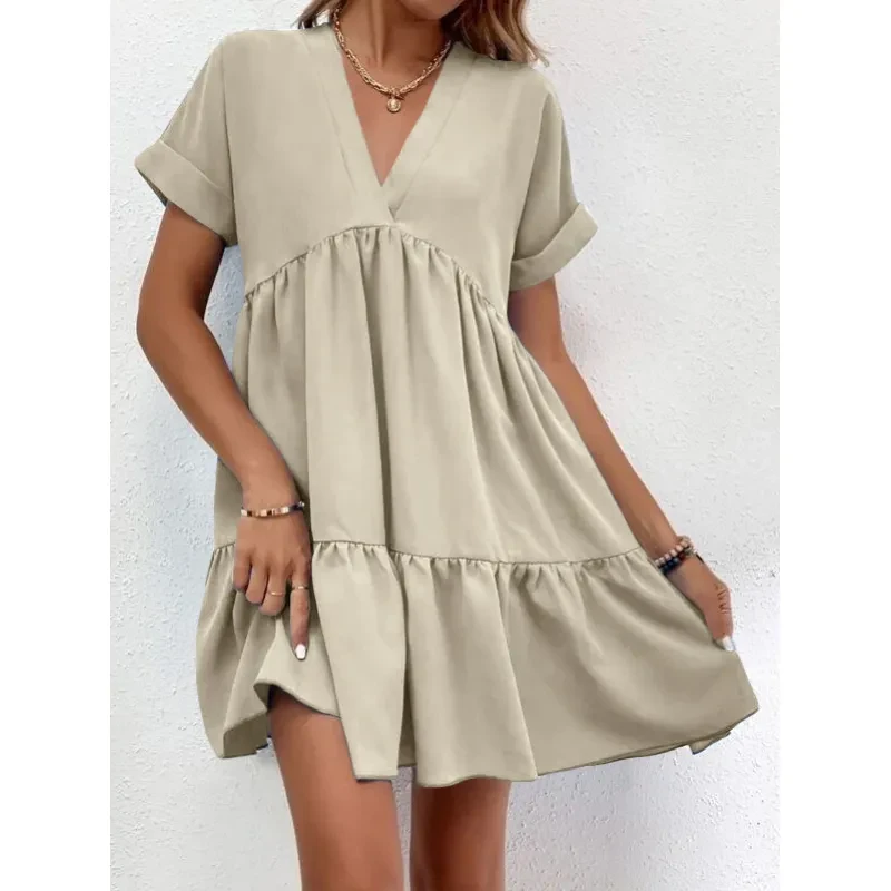 New Short-sleeved V-neck Dress Summer Beach Dress For Women