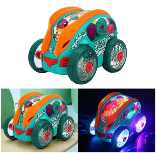 Dynamic Gear-Powered Car with LED Lights
