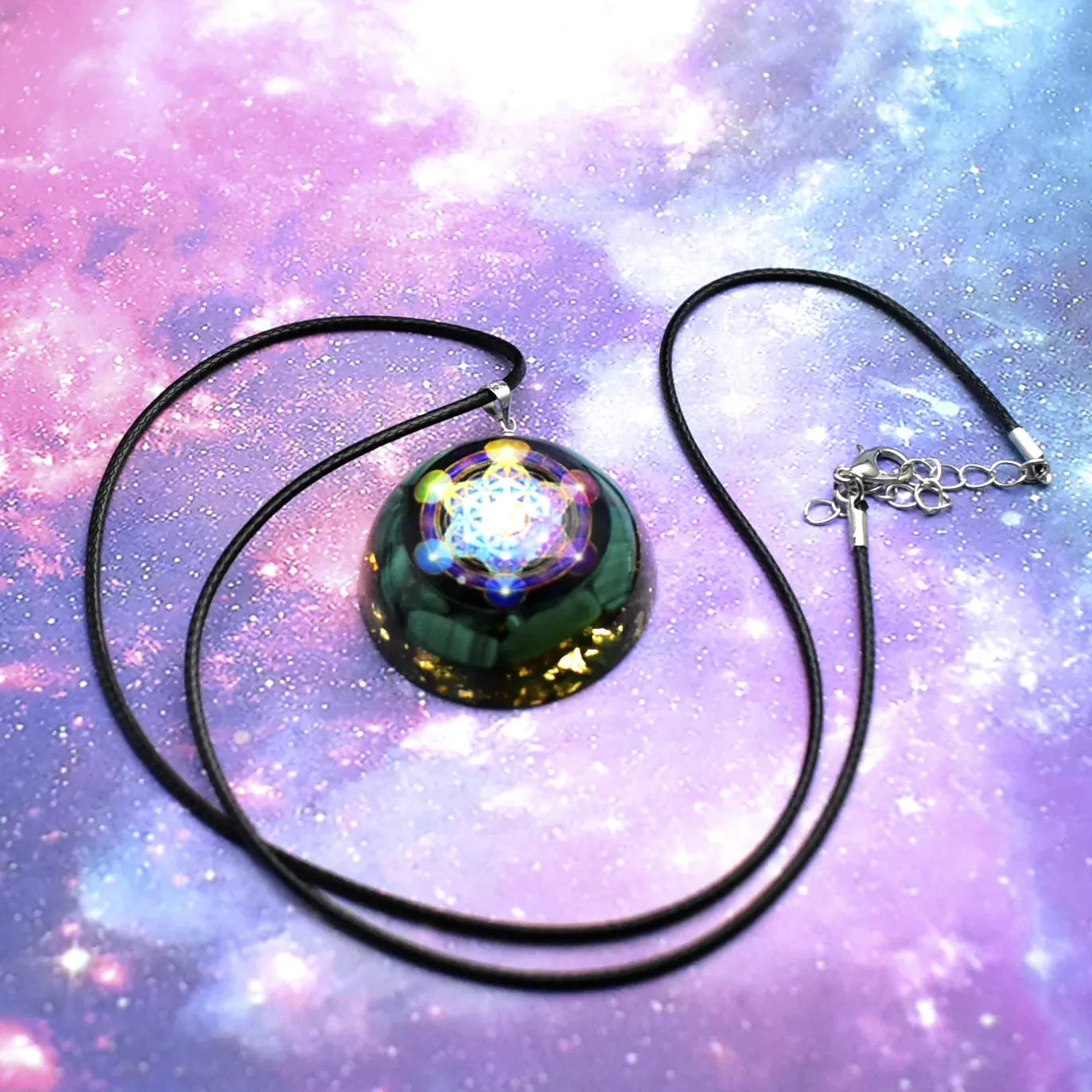 Archangel Rune Natural Crystal Epoxy Pendant Malachite Crushed Stone