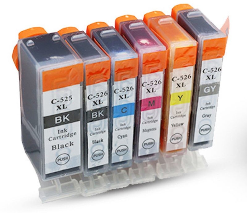 6 PACK PGI525 PGI 525 BK CLI526 BK C M Y GY Compatible Ink Cartridge for CANON