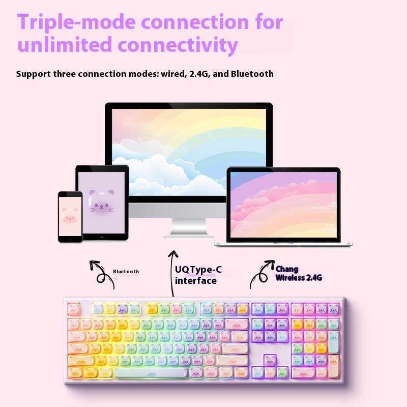 Colored Sugar Cat Mechanical Keyboard The Third Mock Examination Bluetooth