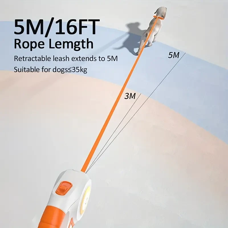 ROJECO 5M/16FT Automatic Retractable Dog Leash With LED Flash Light