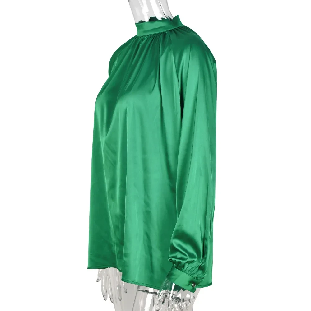 Irregular Stand Collar Stitching Lantern Sleeve Shirt Top