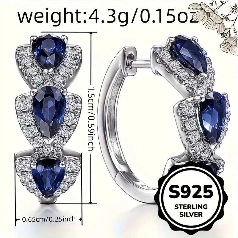 Elegant 925 Sterling Silver Earrings with Cubic Zirconia, Blue and Clear Gemstones Perfect for Daily Wear and Formal Events, Ideal Valentines Day Gift