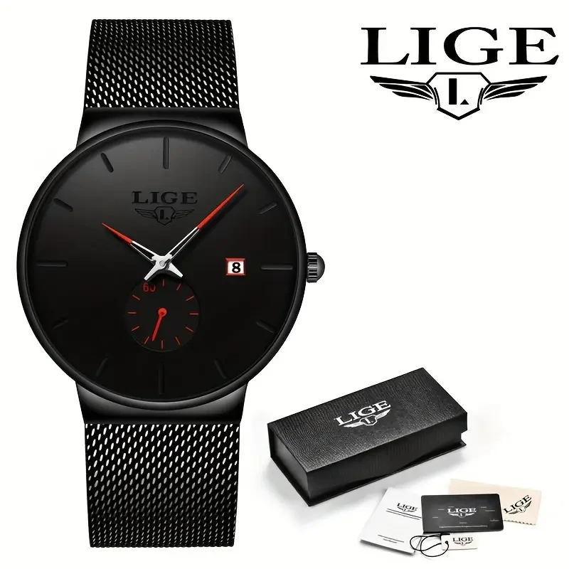 LIGE Minimalist Casual Men'S Watch with Stainless Steel Mesh Belt