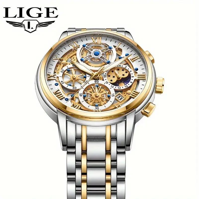 LIGE Noble Luxury Business Men's Watch Stainless Steel Strap