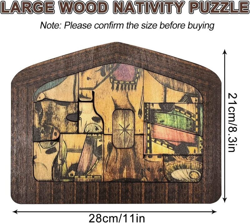 Nativity Puzzle Wood Burned Design Wooden Jesus Puzzle Game Toy L