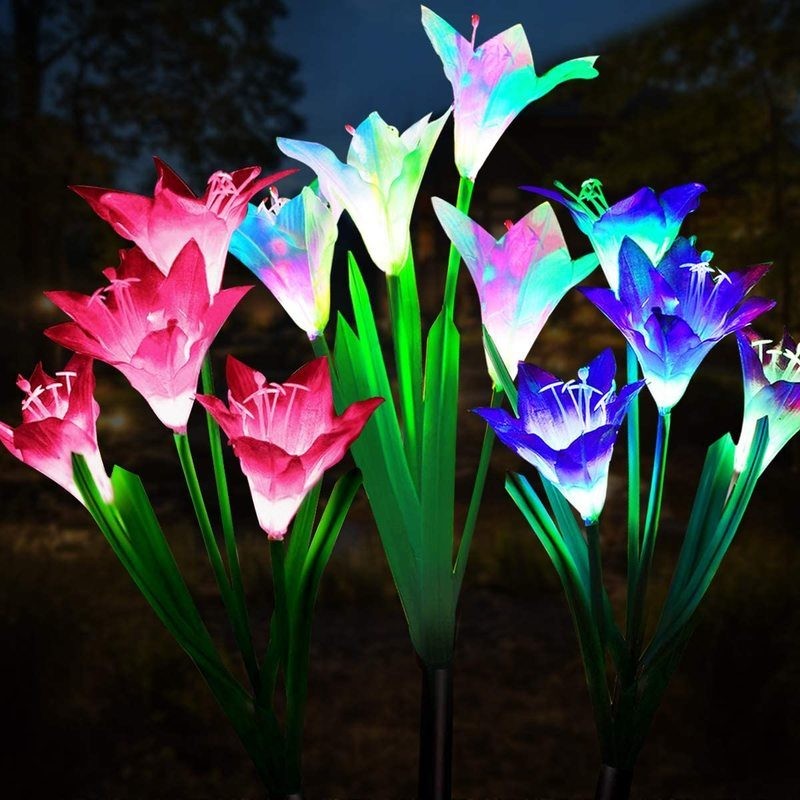 3 x Solar Lights Outdoor Garden Lily Flower Lamps
