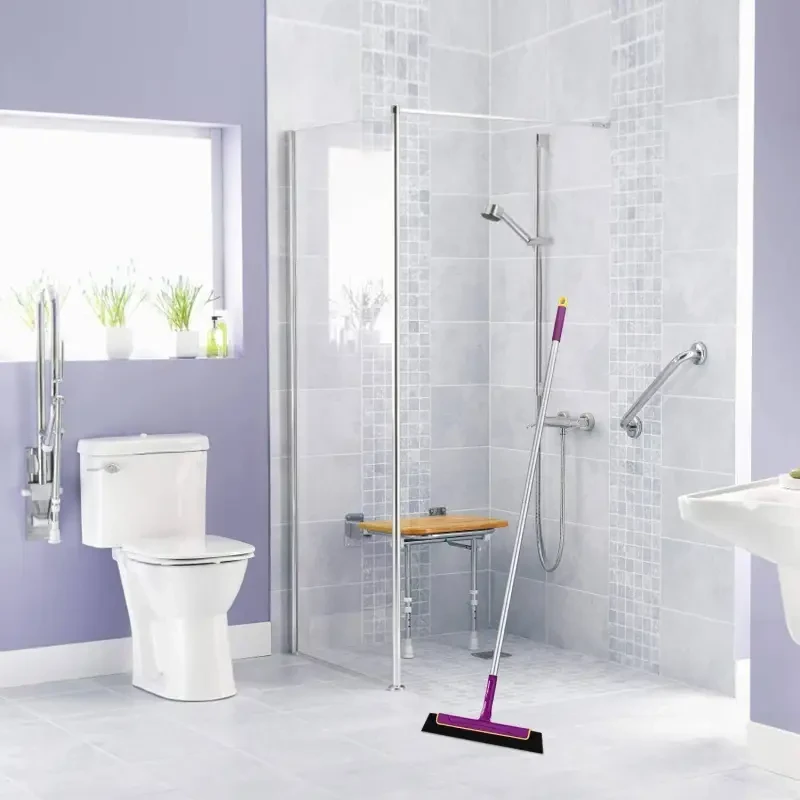 Floor Squeegee WiperBroom Floor Tile Cleaning Household Extendable Handle Purple