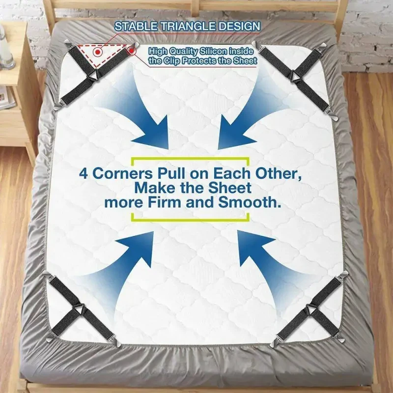 Bed Sheet Holder Straps 4pcs Fasteners Triangle Elastic Suspender Clips Gripper