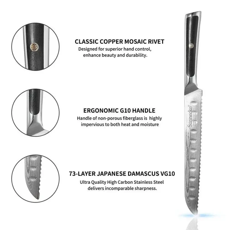 Bread Knife 8 Inch Damascus Steel Professional Serrated Cake Knife