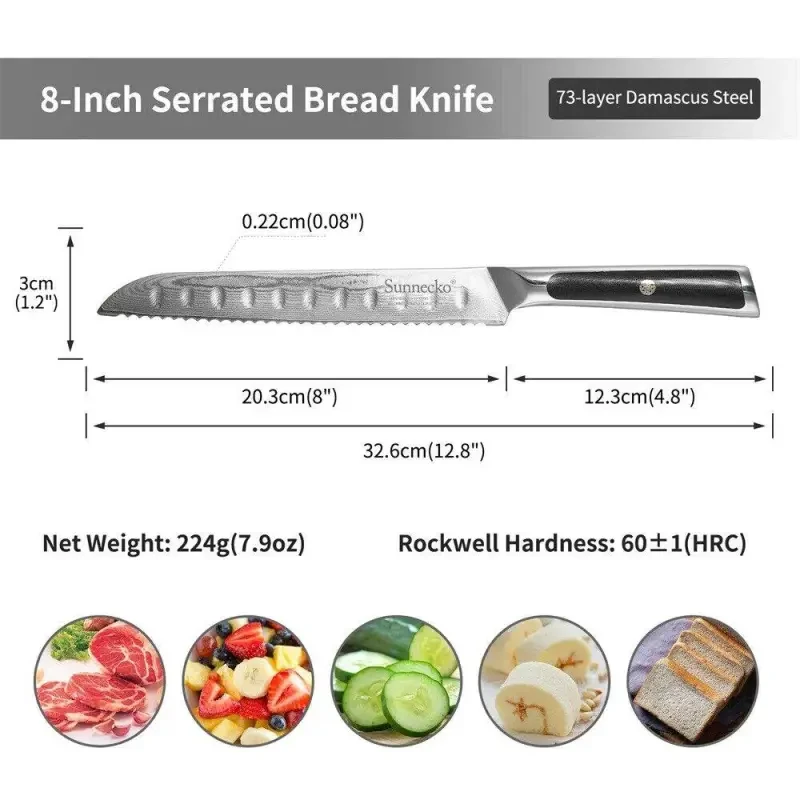 Bread Knife 8 Inch Damascus Steel Professional Serrated Cake Knife