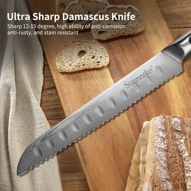 Bread Knife 8 Inch Damascus Steel Professional Serrated Cake Knife