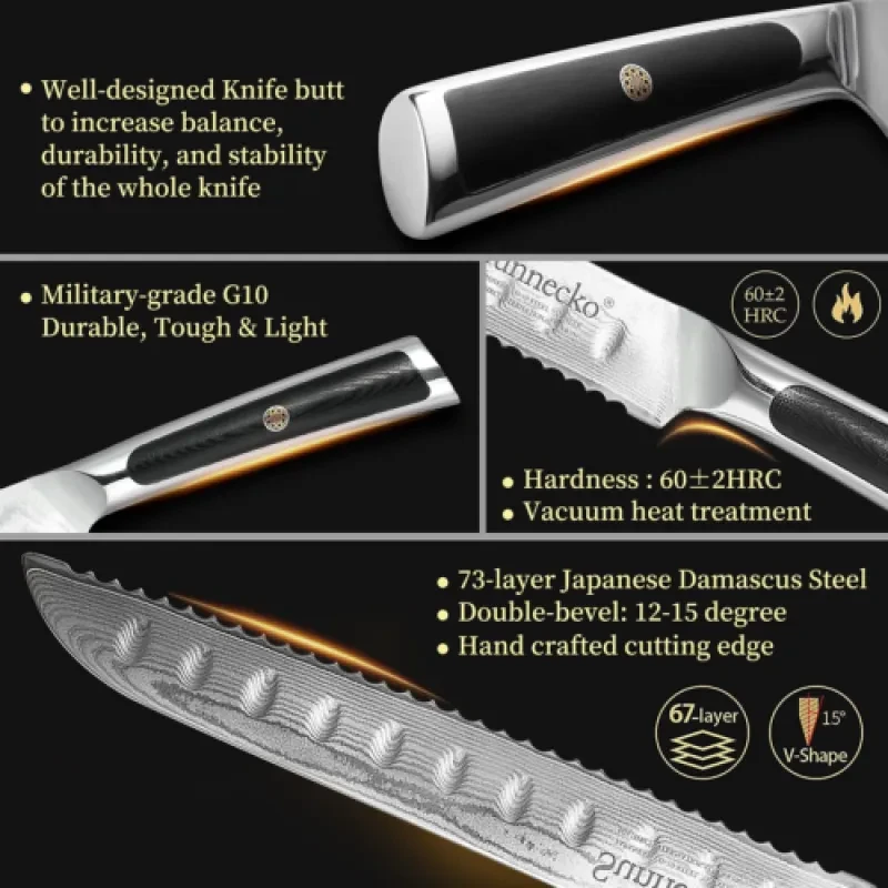 Bread Knife 8 Inch Damascus Steel Professional Serrated Cake Knife
