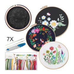 Embroidery Beginners DIY Cross Kits Pre-Printed Floral Pattern With Hoop