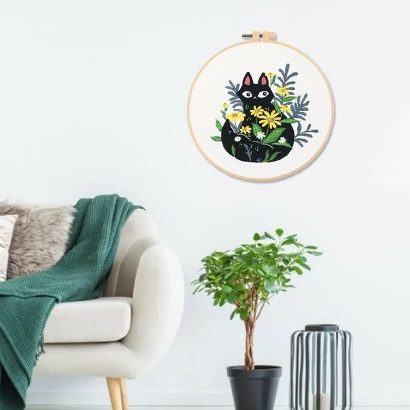Embroidery Beginners DIY Cross Kits Pre-Printed Floral Pattern With Hoop