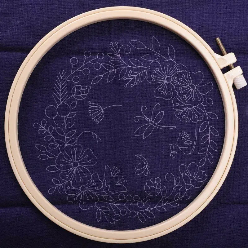 Embroidery Beginners DIY Cross Kits Pre-Printed Floral Pattern With Hoop