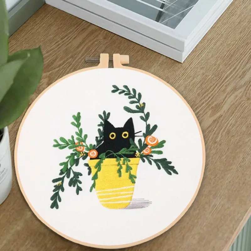Embroidery Beginners DIY Cross Kits Pre-Printed Floral Pattern With Hoop