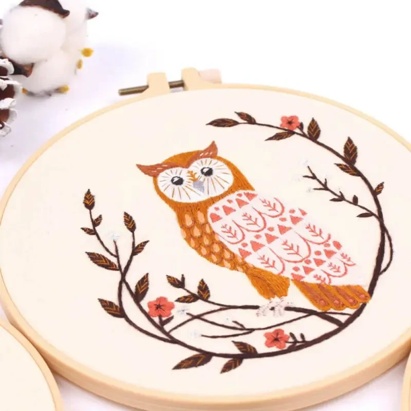 Embroidery Beginners DIY Cross Kits Pre-Printed Floral Pattern With Hoop