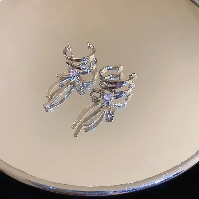 Fashion Jewelry New Ribbon Aesthetics Ear Clips Ballet Style Ribbon Bow-knot Ear Cuff For Women Fashion Non-Piercing Ear Clips Earrings