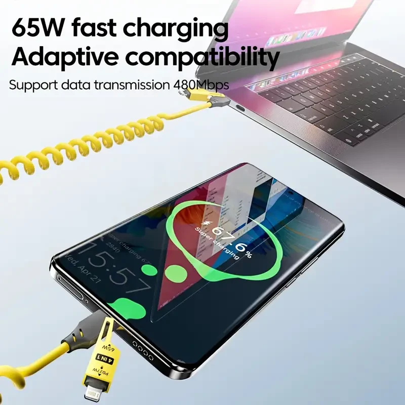 65W Multifunctional Four-in-One USB-C Retractable Cable,