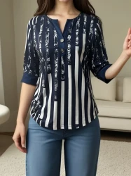 Vintage Striped Button Front Blouse