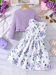 Girls' Flower Print Casual Vest Dress