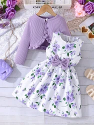 Girls' Flower Print Casual Vest Dress