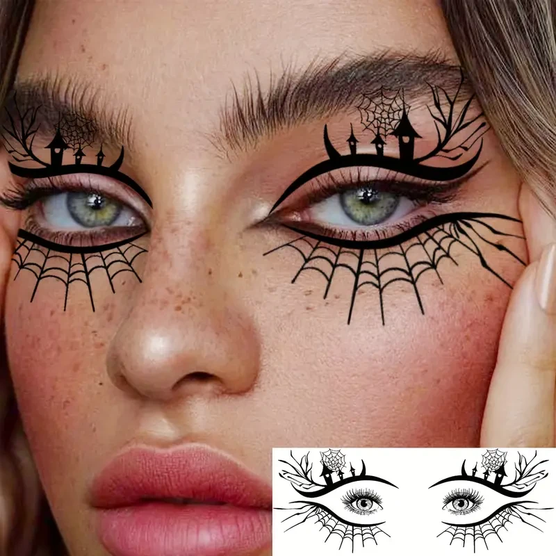 10 Sheets Around Eye Corner Eyelid Temporary Tattoos Realistic Fake Eye Tattoo Stickers for Women & Men, Long-Lasting Halloween Witch Makeup