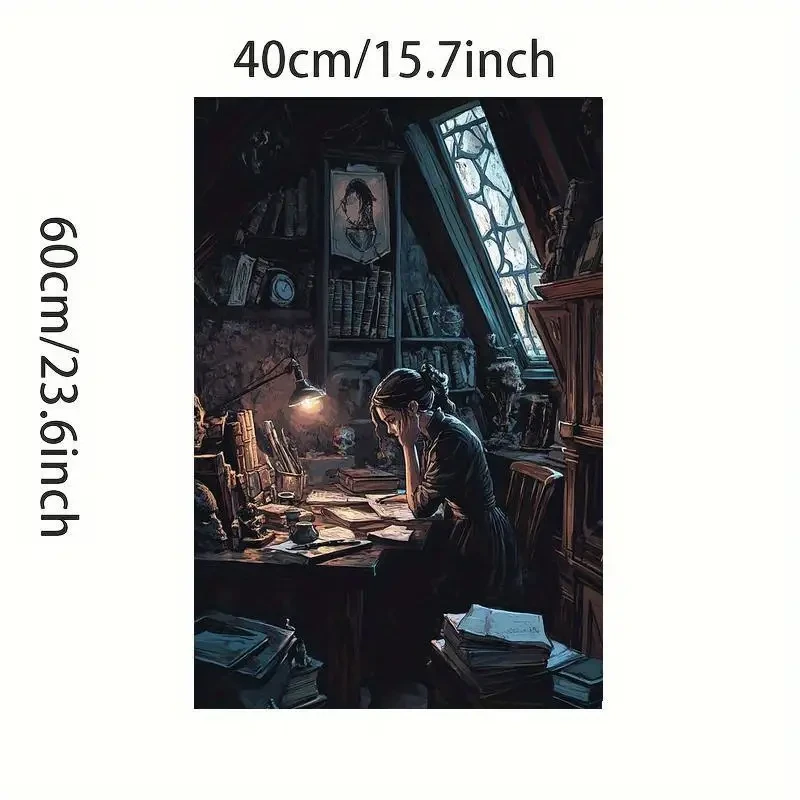 1pc Unique Creative Poster of a Girl Reading Under an Antique Study Lamp A Captivating Wall Art Print for Thoughtful Spaces