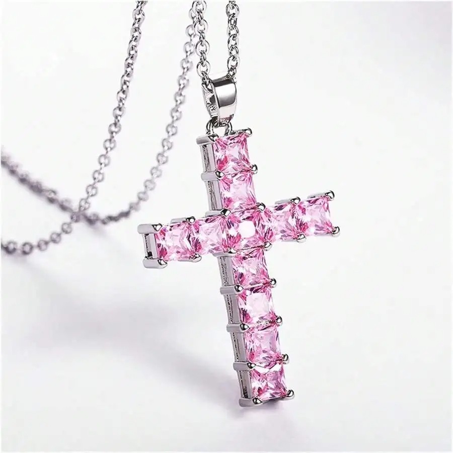 New Fashion Necklaces for Women  Gold Multi-Color Crystal Jesus Cross Pendant Necklace