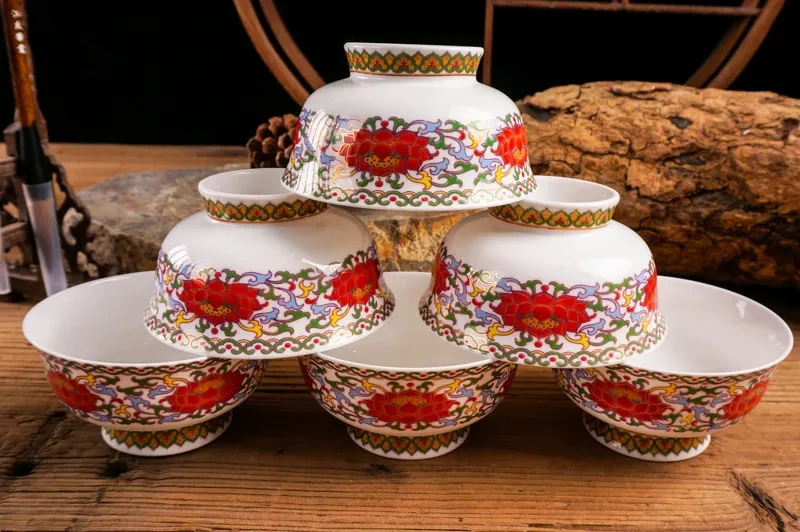 Ceramic Eight Treasure Buddhist Rice Bowl