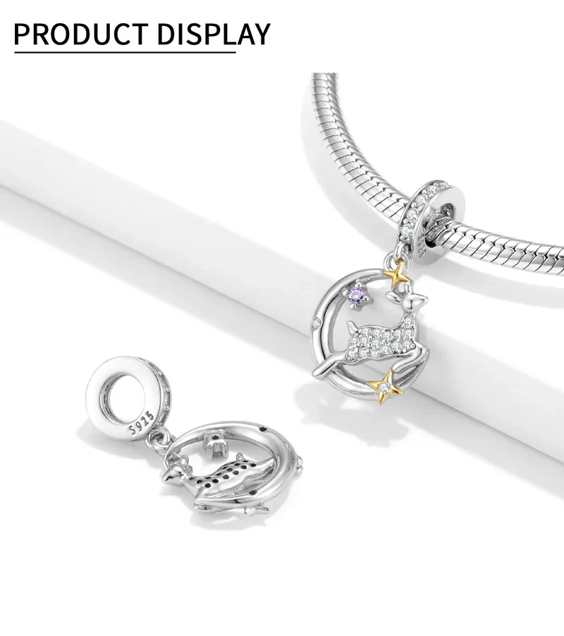 Moonlight Elk Pendant Christmas Series 925 Silver Pendant Necklace Bracelet Diy Accessories