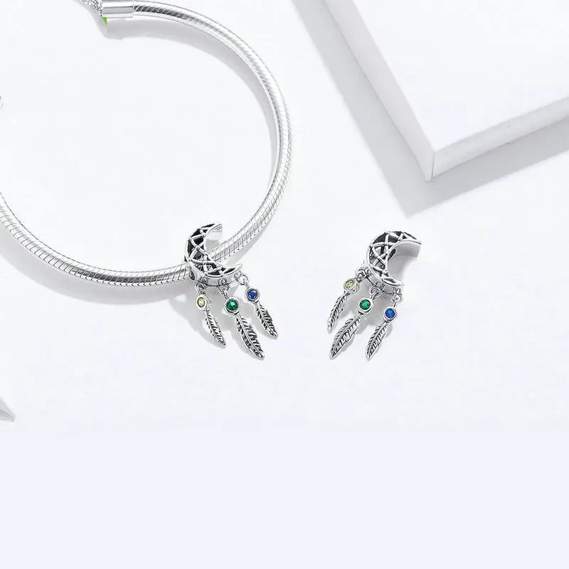 DIY Bracelet Bead Long Pendant Retro Curved Crescent Feather Hollow Moon Pendant