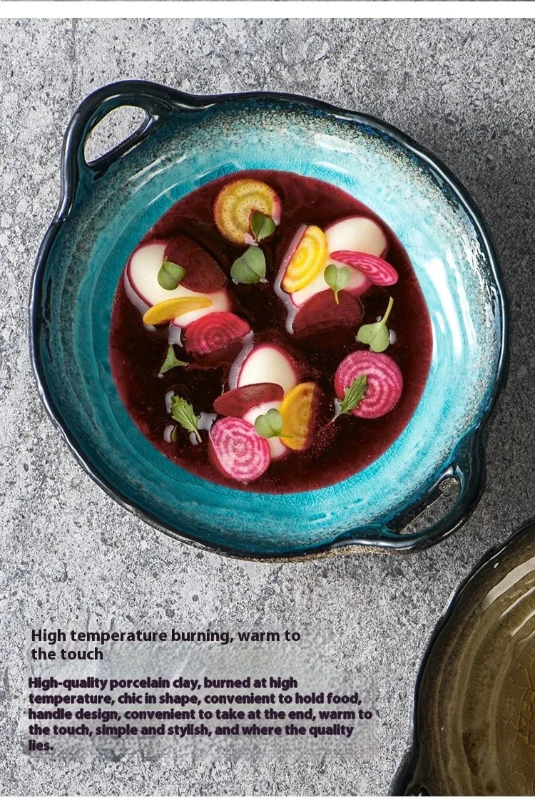 Creative Ceramic Crackle Glaze Binaural Good-looking Household Dinner Plate