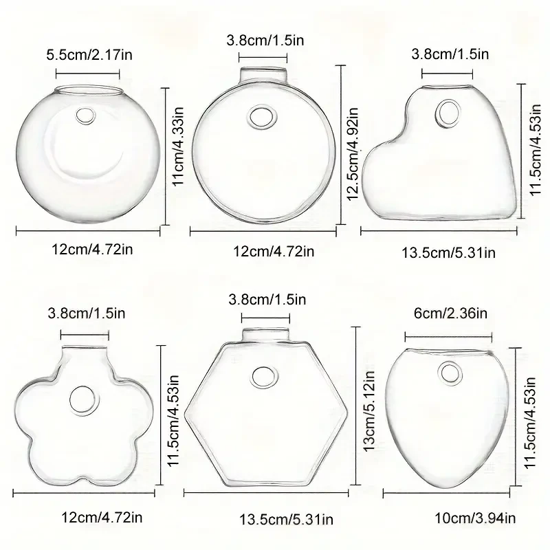 Set of 6 Glass Planters Wall Hanging Terrarium