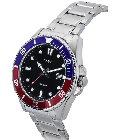 Casio Standard Analog Stainless Steel Black Dial Quartz MDV-107D-1A3 200M Mens Watch